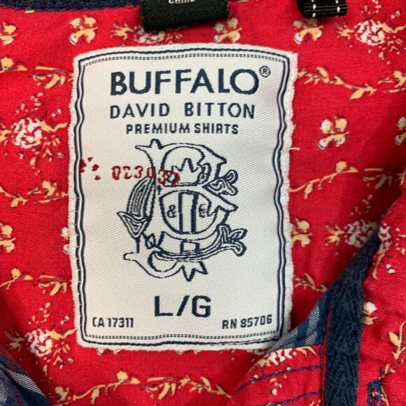 Buffalo David Bitton Shirt Mens L Large Navy Red Plaid Cotton Button Up *READ - Picture 4 of 14